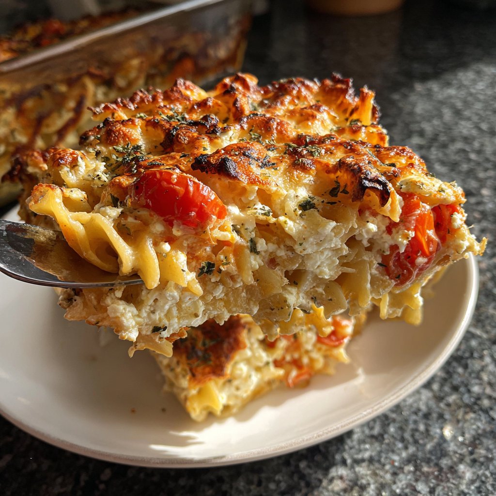 Nudelauflauf mit Tomaten und Feta