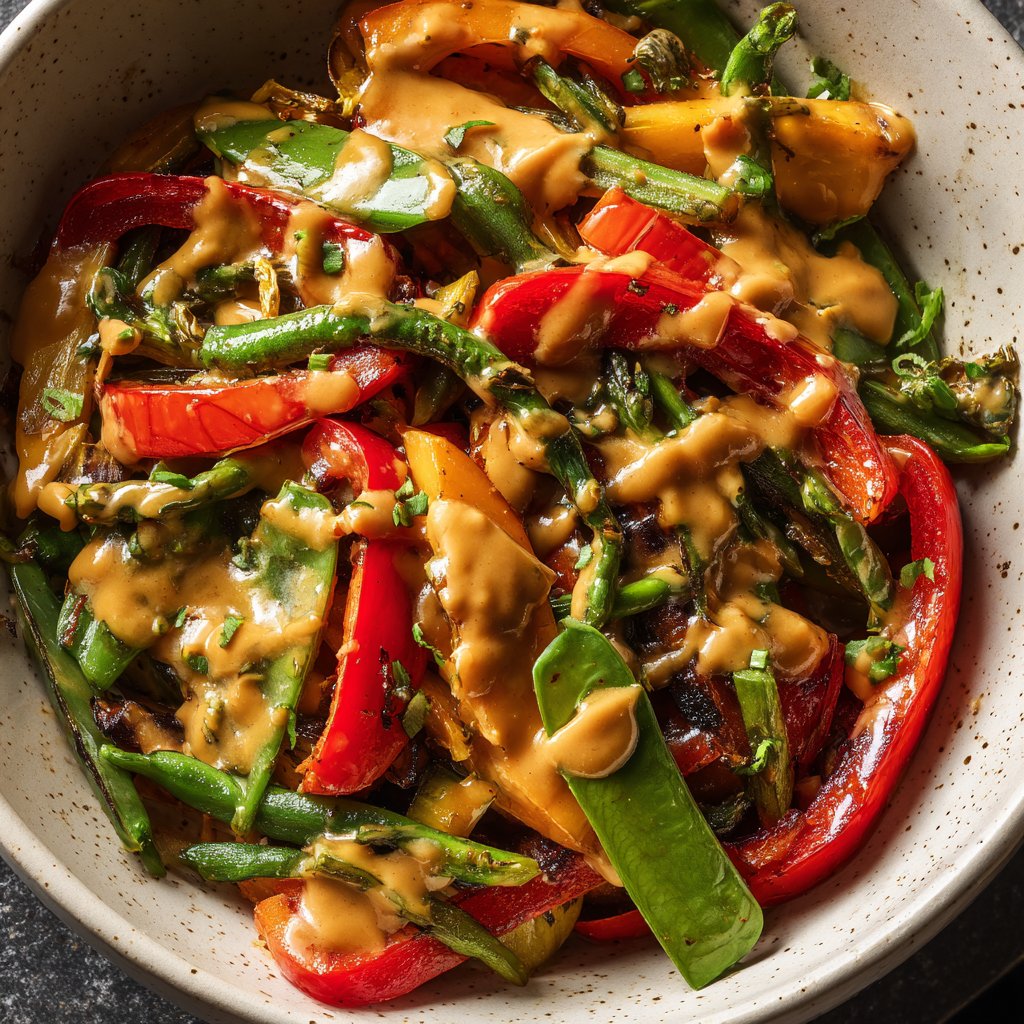 Gemüsepfanne mit Erdnusssauce