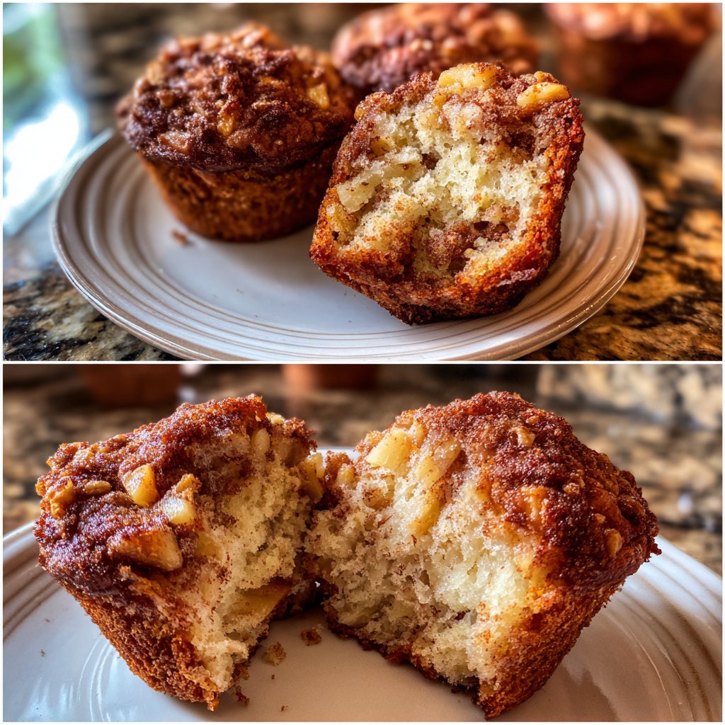 Muffins mit Apfelstücken und Zimtkruste