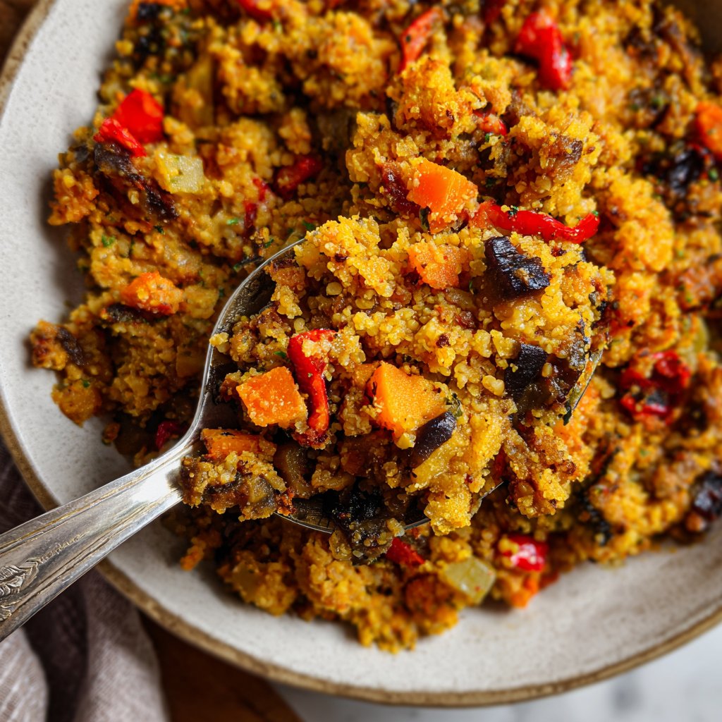 Mittagessen mit Bulgur und Ofengemüse