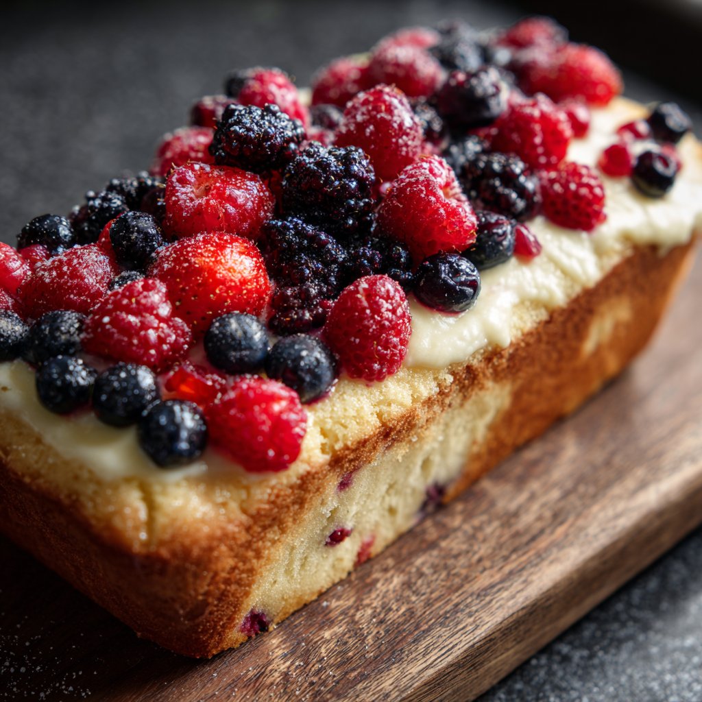 Blechkuchen mit Vanillepudding und Beeren